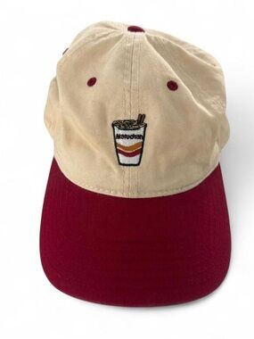 Two-Tone Beige and Maroon Baseball Cap
